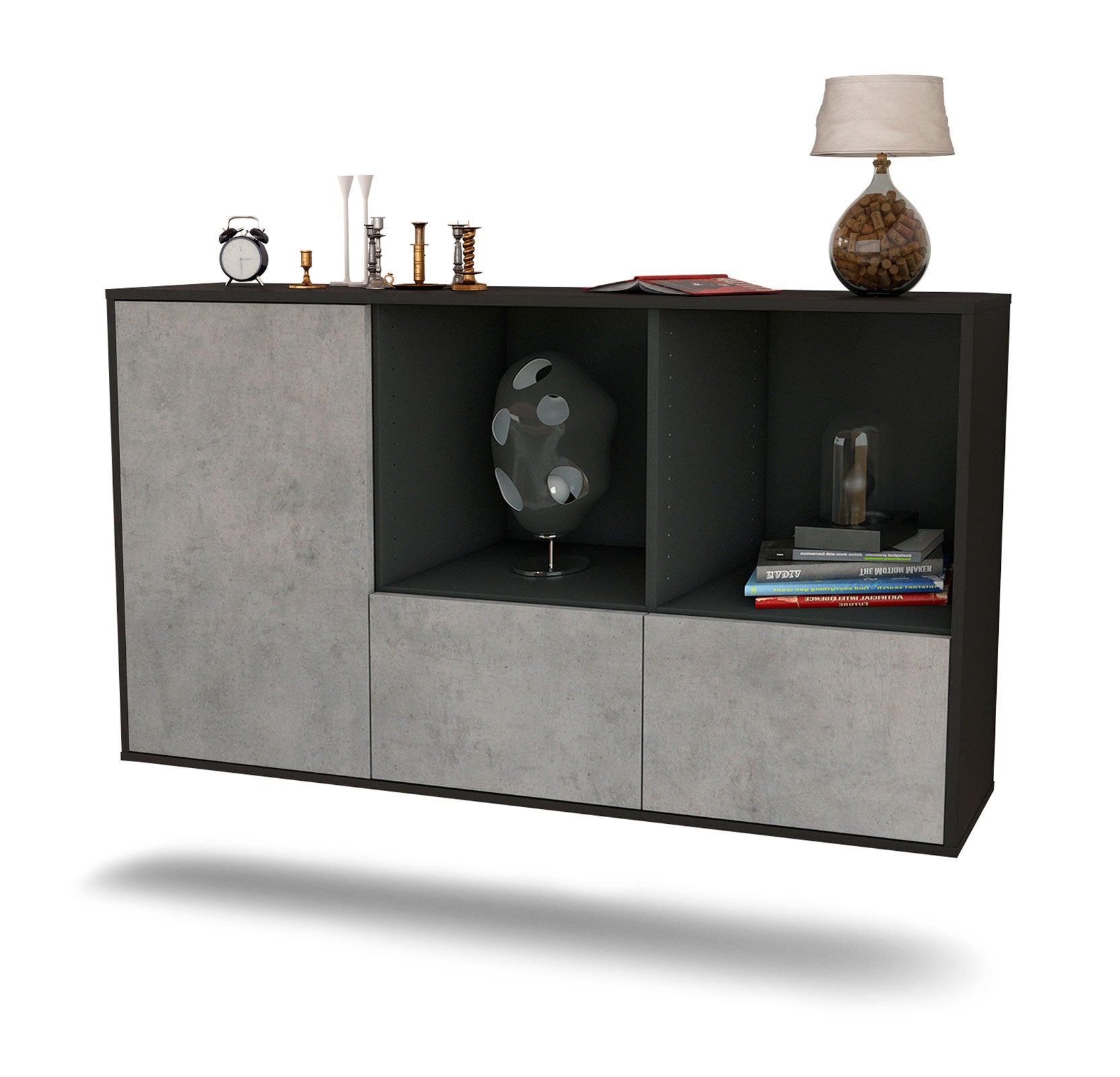 Sideboard Springfield | hängend | Korpus Anthrazit | Front in Beton Optik | 136x79x35cm (BxHxT) 1 Sideboard Springfield | hängend | Korpus Anthrazit | Front in Beton Optik | 136x79x35cm (BxHxT)