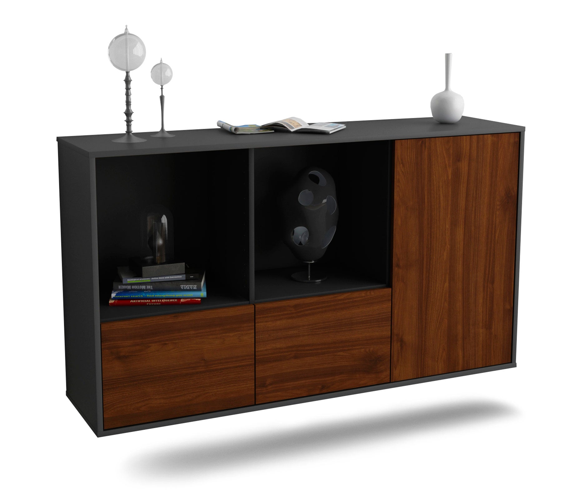 Sideboard Springfield | hängend | Korpus Anthrazit | Front in Walnuss Holz Optik | 136x79x35cm (BxHxT) 1 Sideboard Springfield | hängend | Korpus Anthrazit | Front in Walnuss Holz Optik | 136x79x35cm (BxHxT)