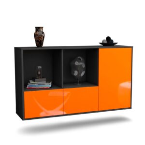 Sideboard Springfield | hängend | Korpus Anthrazit | Front in Hochglanz Orange | 136x79x35cm (BxHxT)