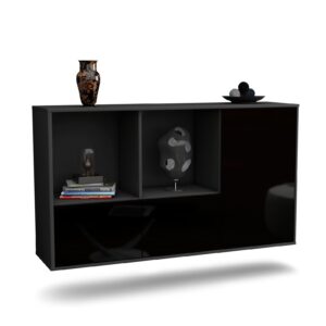 Sideboard Springfield | hängend | Korpus Anthrazit | Front in Hochglanz Schwarz | 136x79x35cm (BxHxT)