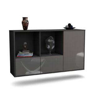 Sideboard Springfield | hängend | Korpus Anthrazit | Front in Hochglanz Grau | 136x79x35cm (BxHxT)