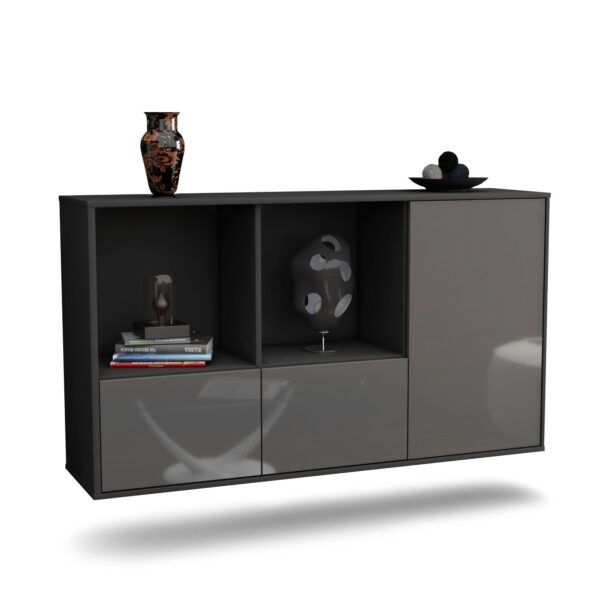 Sideboard Springfield | hängend | Korpus Anthrazit | Front in Hochglanz Grau | 136x79x35cm (BxHxT)