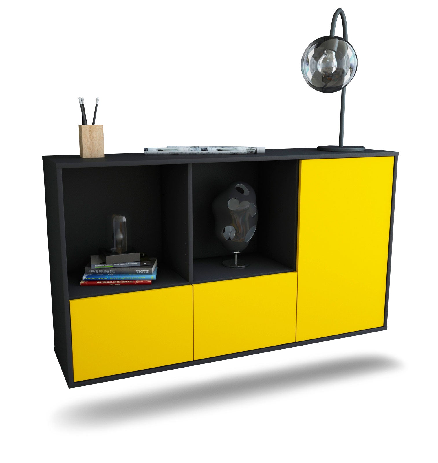Sideboard Springfield | hängend | Korpus Anthrazit | Front in Gelb | 136x79x35cm (BxHxT) 1 Sideboard Springfield | hängend | Korpus Anthrazit | Front in Gelb | 136x79x35cm (BxHxT)