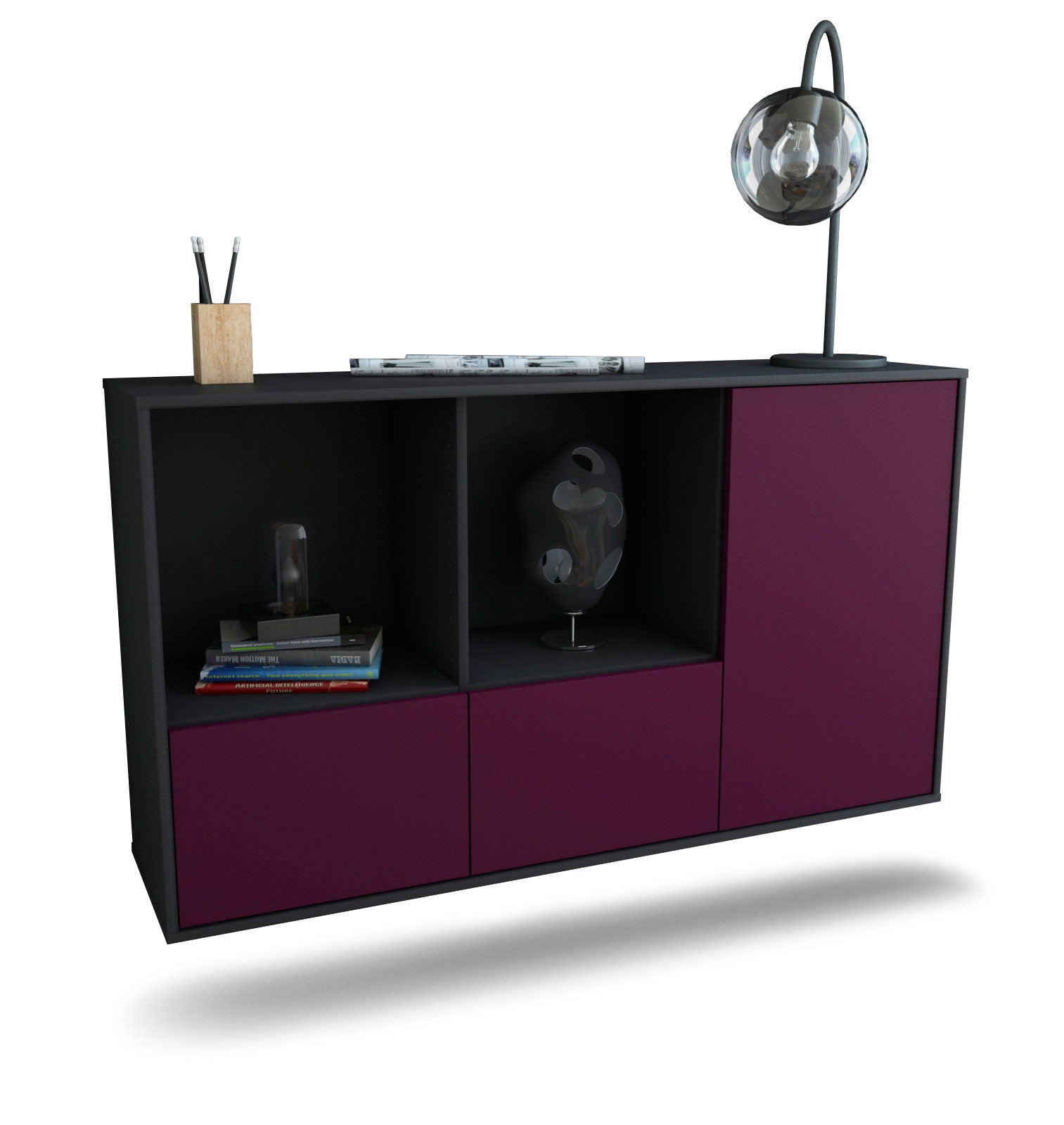 Sideboard Springfield | hängend | Korpus Anthrazit | Front in Lila | 136x79x35cm (BxHxT) 1 Sideboard Springfield | hängend | Korpus Anthrazit | Front in Lila | 136x79x35cm (BxHxT)