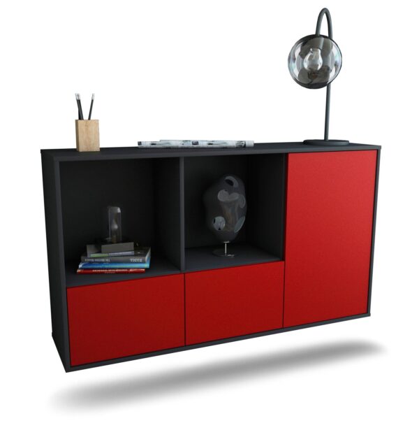 Sideboard Springfield | hängend | Korpus Anthrazit | Front in Bordeaux | 136x79x35cm (BxHxT)