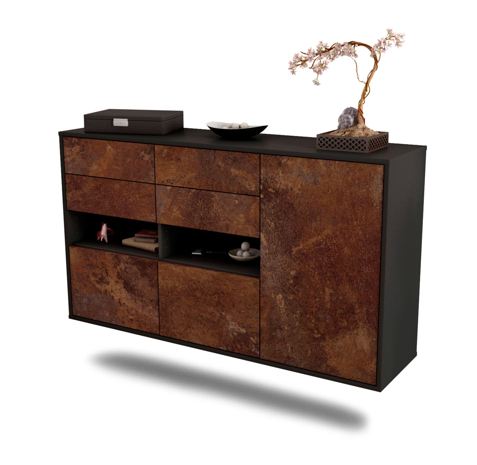 Sideboard Santa Rosa | hängend | Korpus Anthrazit | Front in Rost Optik | 136x79x35cm (BxHxT) 1 Sideboard Santa Rosa | hängend | Korpus Anthrazit | Front in Rost Optik | 136x79x35cm (BxHxT)