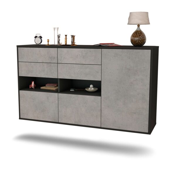 Sideboard Santa Rosa | hängend | Korpus Anthrazit | Front in Beton Optik | 136x79x35cm (BxHxT)