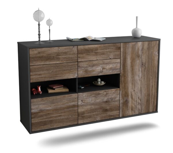 Sideboard Santa Rosa | hängend | Korpus Anthrazit | Front in Treibholz Holz Optik | 136x79x35cm (BxHxT)