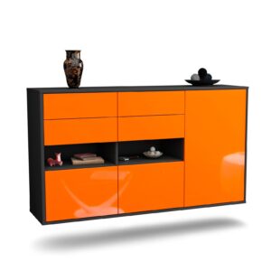 Sideboard Santa Rosa | hängend | Korpus Anthrazit | Front in Hochglanz Orange | 136x79x35cm (BxHxT)