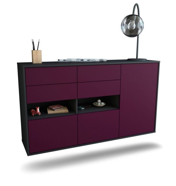 Sideboard Santa Rosa | hängend | Korpus Anthrazit | Front in Lila | 136x79x35cm (BxHxT)