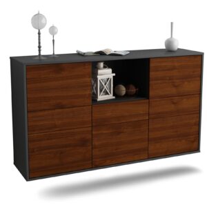 Sideboard Pomona | hängend | Korpus Anthrazit | Front in Walnuss Holz Optik | 136x79x35cm (BxHxT)