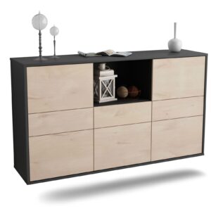 Sideboard Pomona | hängend | Korpus Anthrazit | Front in Zeder Holz Optik | 136x79x35cm (BxHxT)
