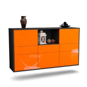 Sideboard Pomona | hängend | Korpus Anthrazit | Front in Hochglanz Orange | 136x79x35cm (BxHxT)