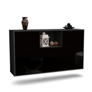 Sideboard Pomona | hängend | Korpus Anthrazit | Front in Hochglanz Schwarz | 136x79x35cm (BxHxT)