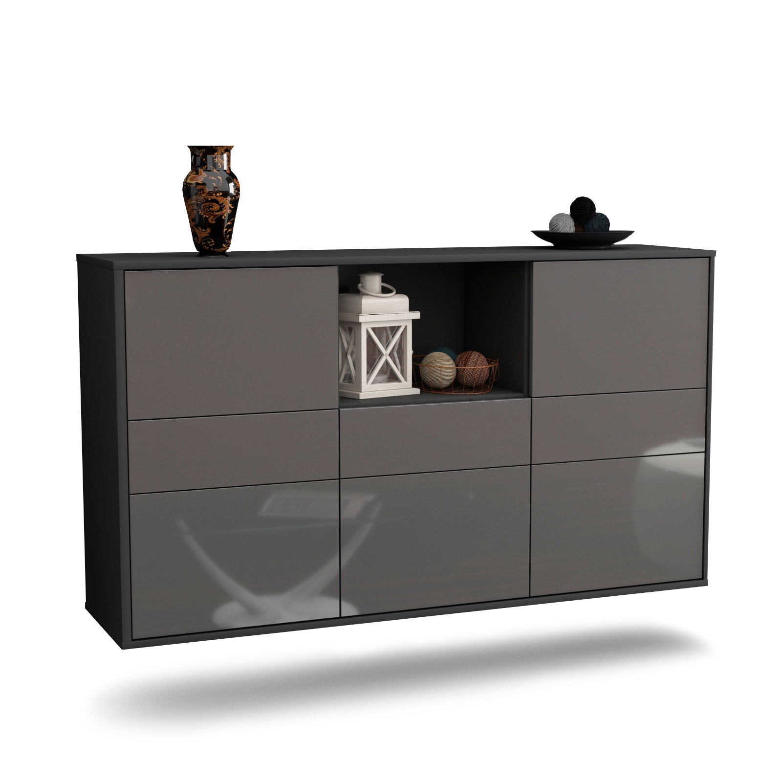 Sideboard Pomona | hängend | Korpus Anthrazit | Front in Hochglanz Grau | 136x79x35cm (BxHxT) 1 Sideboard Pomona | hängend | Korpus Anthrazit | Front in Hochglanz Grau | 136x79x35cm (BxHxT)