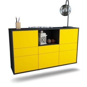 Sideboard Pomona | hängend | Korpus Anthrazit | Front in Gelb | 136x79x35cm (BxHxT)
