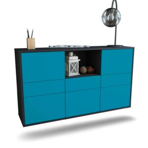 Sideboard Pomona | hängend | Korpus Anthrazit | Front in Türkis | 136x79x35cm (BxHxT)