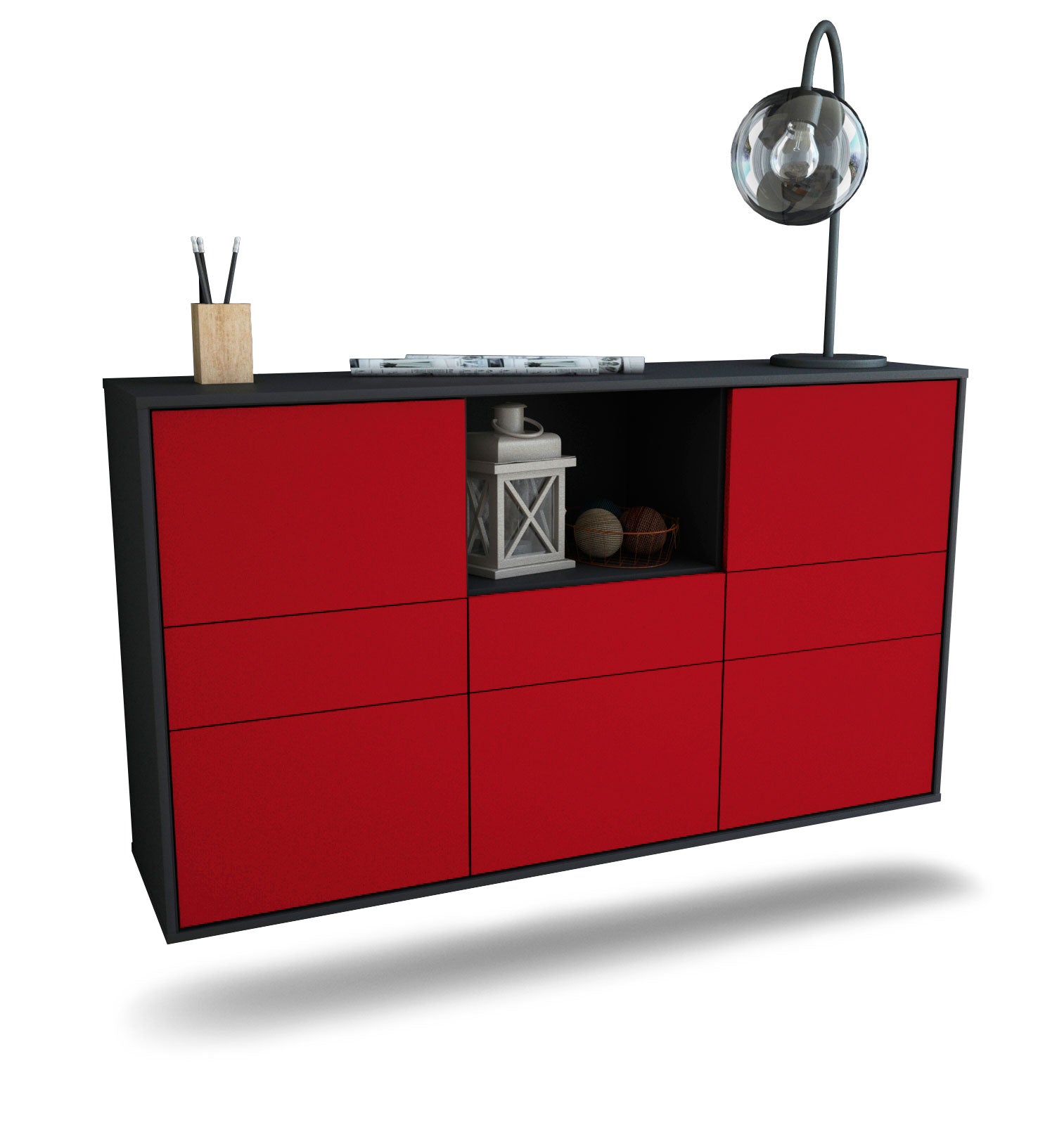 Sideboard Pomona | hängend | Korpus Anthrazit | Front in Bordeaux | 136x79x35cm (BxHxT) 1 Sideboard Pomona | hängend | Korpus Anthrazit | Front in Bordeaux | 136x79x35cm (BxHxT)