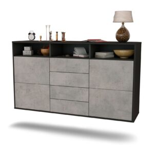 Sideboard Salem | hängend | Korpus Anthrazit | Front in Beton Optik | 136x79x35cm (BxHxT)