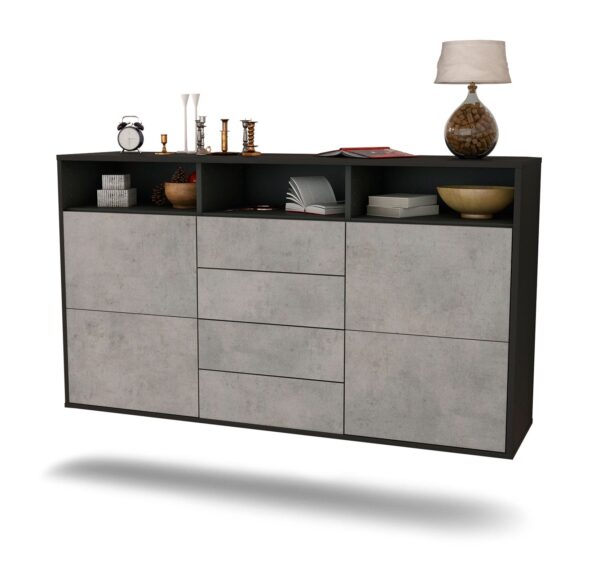 Sideboard Salem | hängend | Korpus Anthrazit | Front in Beton Optik | 136x79x35cm (BxHxT)