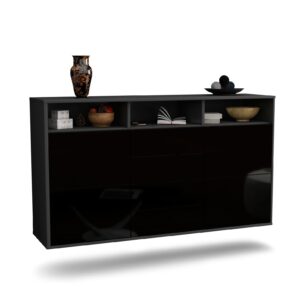 Sideboard Salem | hängend | Korpus Anthrazit | Front in Hochglanz Schwarz | 136x79x35cm (BxHxT)