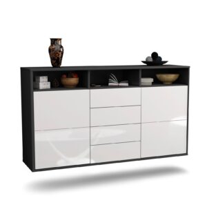 Sideboard Salem | hängend | Korpus Anthrazit | Front in Hochglanz Weiß | 136x79x35cm (BxHxT)