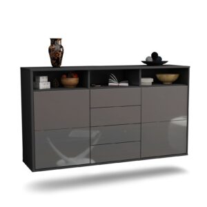 Sideboard Salem | hängend | Korpus Anthrazit | Front in Hochglanz Grau | 136x79x35cm (BxHxT)