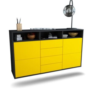 Sideboard Salem | hängend | Korpus Anthrazit | Front in Gelb | 136x79x35cm (BxHxT)