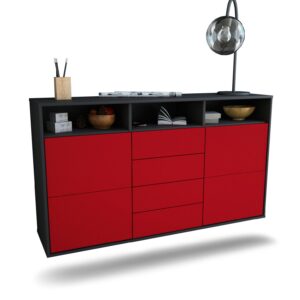 Sideboard Salem | hängend | Korpus Anthrazit | Front in Bordeaux | 136x79x35cm (BxHxT)