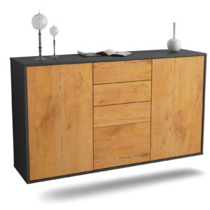 Sideboard Sioux Falls | hängend | Korpus Anthrazit | Front in Eiche Holz Optik | 136x79x35cm (BxHxT)