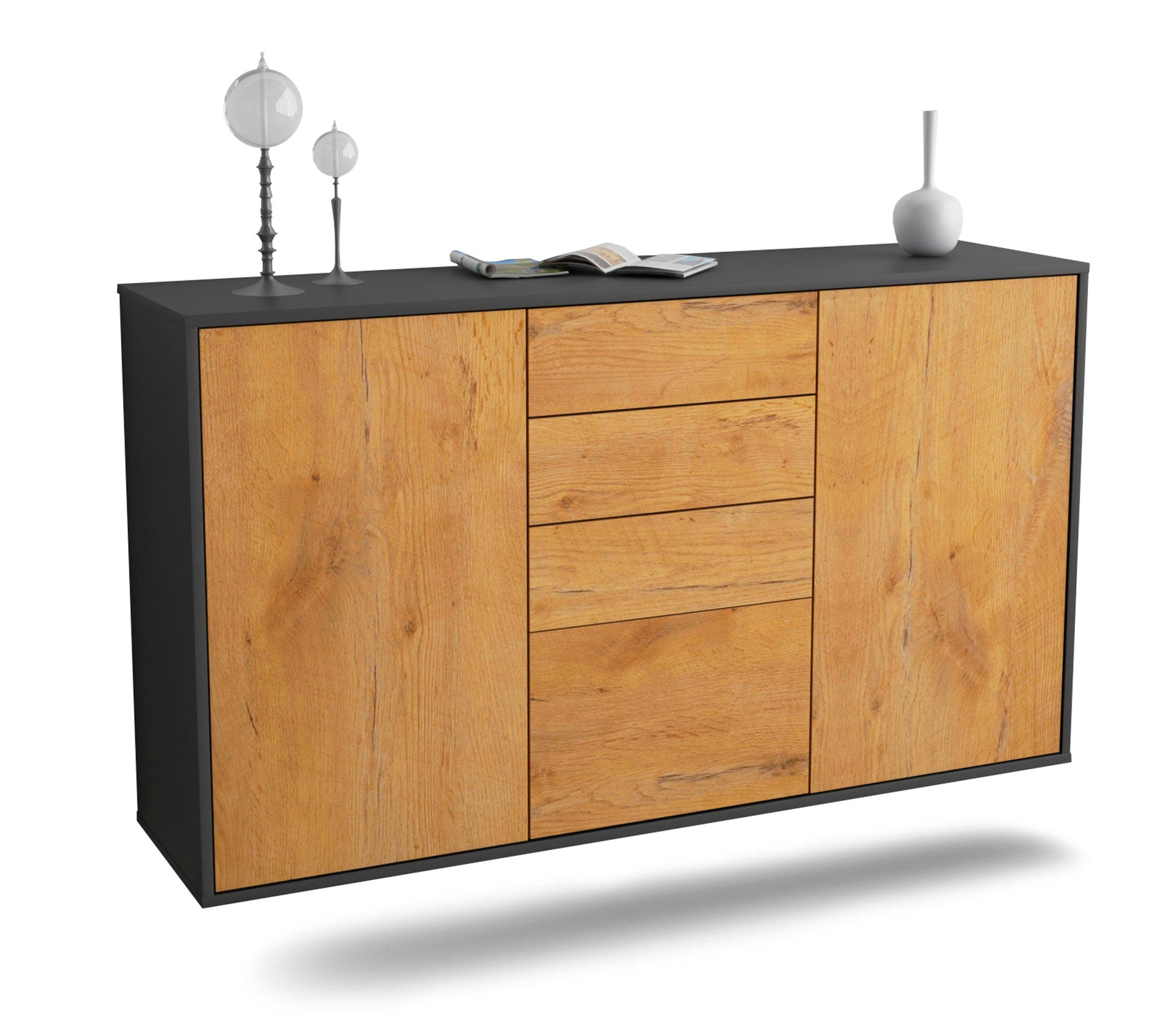 Sideboard Sioux Falls | hängend | Korpus Anthrazit | Front in Eiche Holz Optik | 136x79x35cm (BxHxT) 1 Sideboard Sioux Falls | hängend | Korpus Anthrazit | Front in Eiche Holz Optik | 136x79x35cm (BxHxT)