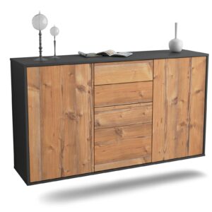Sideboard Sioux Falls | hängend | Korpus Anthrazit | Front in Pinie Holz Optik | 136x79x35cm (BxHxT)
