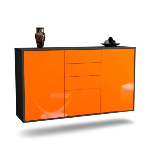 Sideboard Sioux Falls | hängend | Korpus Anthrazit | Front in Hochglanz Orange | 136x79x35cm (BxHxT)