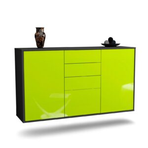 Sideboard Sioux Falls | hängend | Korpus Anthrazit | Front in Hochglanz Grün | 136x79x35cm (BxHxT)
