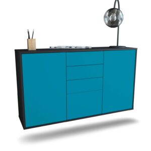 Sideboard Sioux Falls | hängend | Korpus Anthrazit | Front in Türkis | 136x79x35cm (BxHxT)