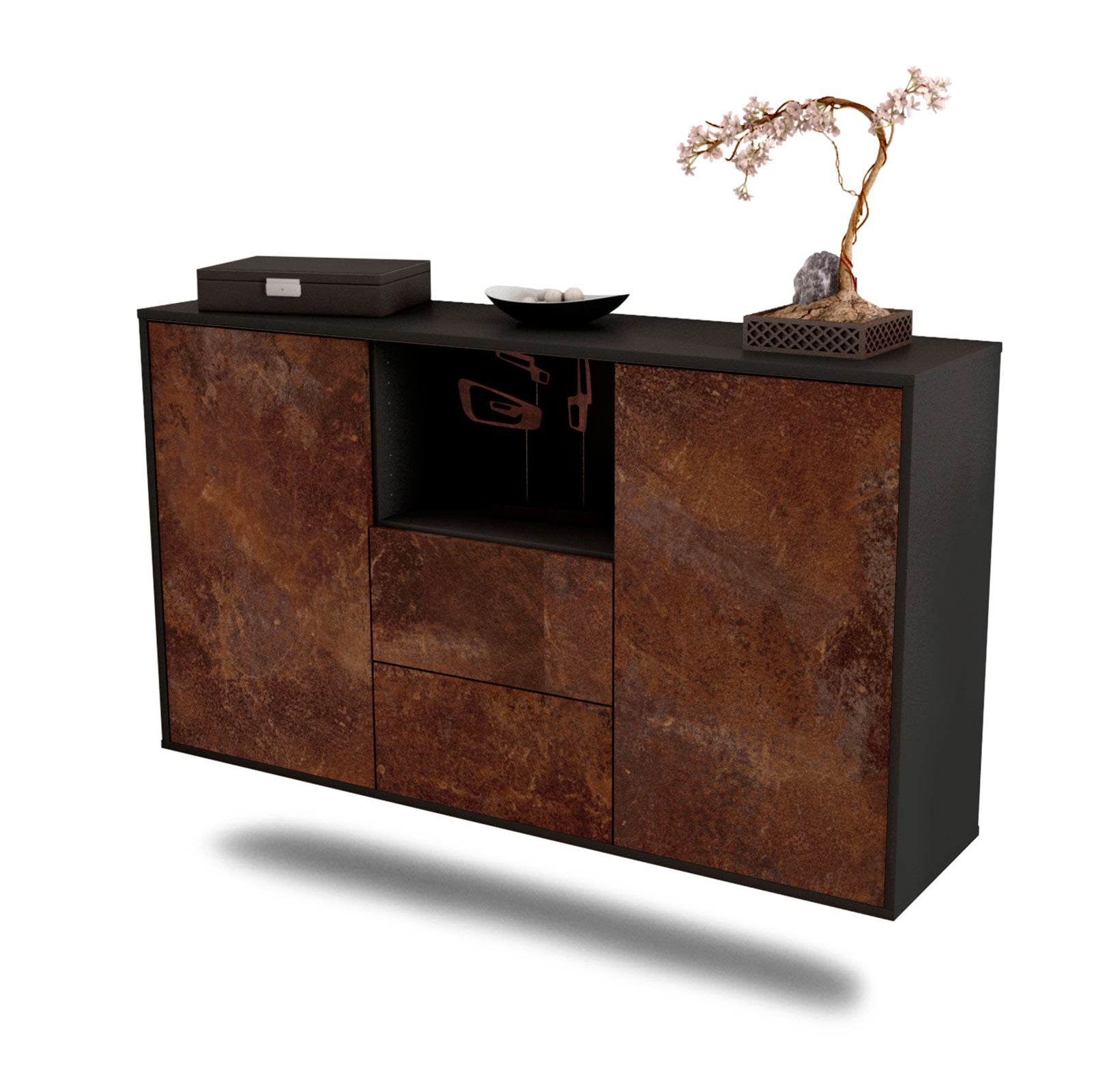 Sideboard Port St. Lucie | hängend | Korpus Anthrazit | Front in Rost Optik | 136x79x35cm (BxHxT) 1 Sideboard Port St. Lucie | hängend | Korpus Anthrazit | Front in Rost Optik | 136x79x35cm (BxHxT)
