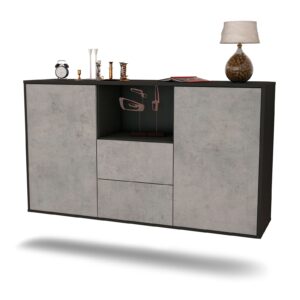 Sideboard Port St. Lucie | hängend | Korpus Anthrazit | Front in Beton Optik | 136x79x35cm (BxHxT)
