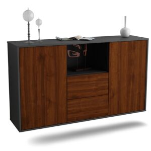 Sideboard Port St. Lucie | hängend | Korpus Anthrazit | Front in Walnuss Holz Optik | 136x79x35cm (BxHxT)