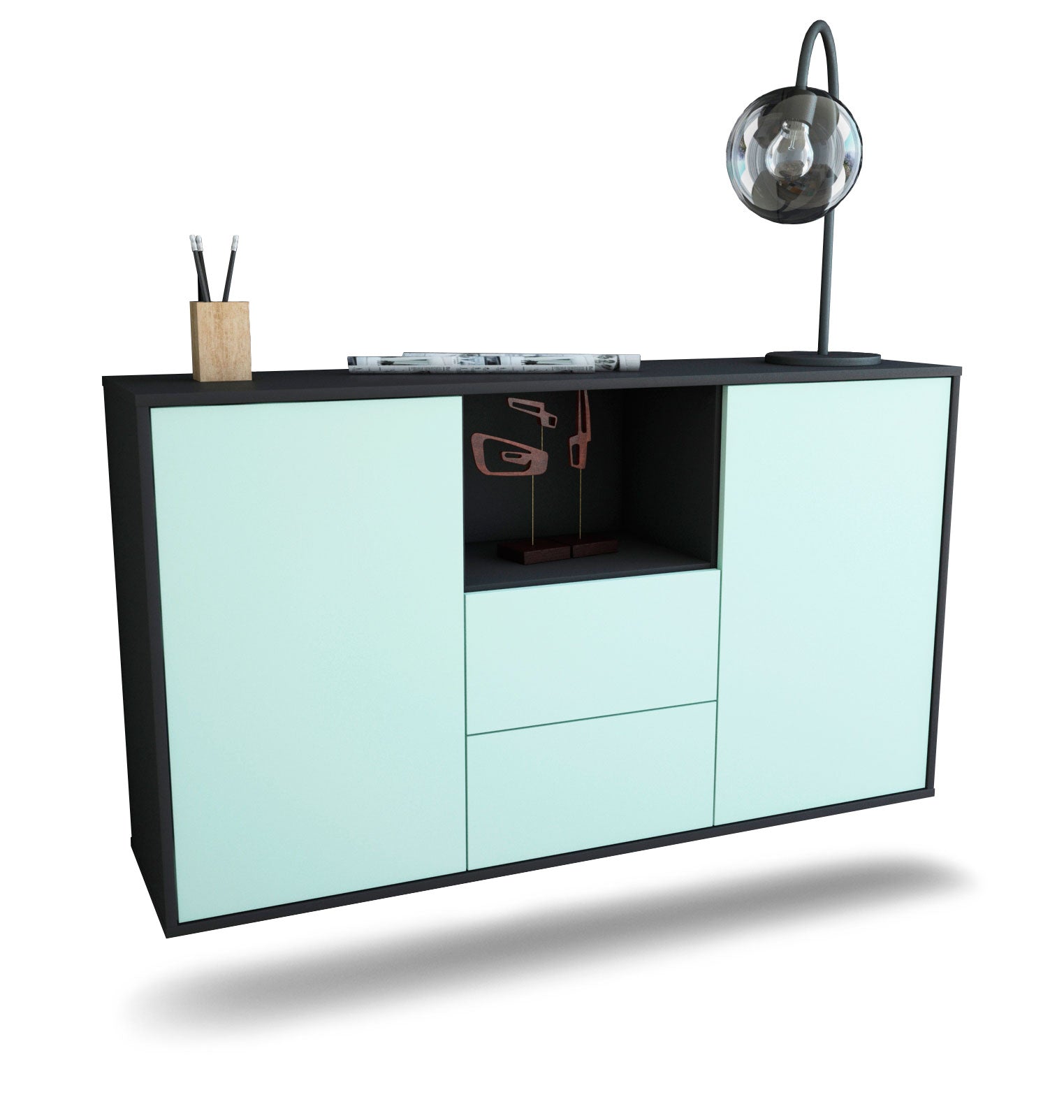 Sideboard Port St. Lucie | hängend | Korpus Anthrazit | Front in Mint | 136x79x35cm (BxHxT) 1 Sideboard Port St. Lucie | hängend | Korpus Anthrazit | Front in Mint | 136x79x35cm (BxHxT)