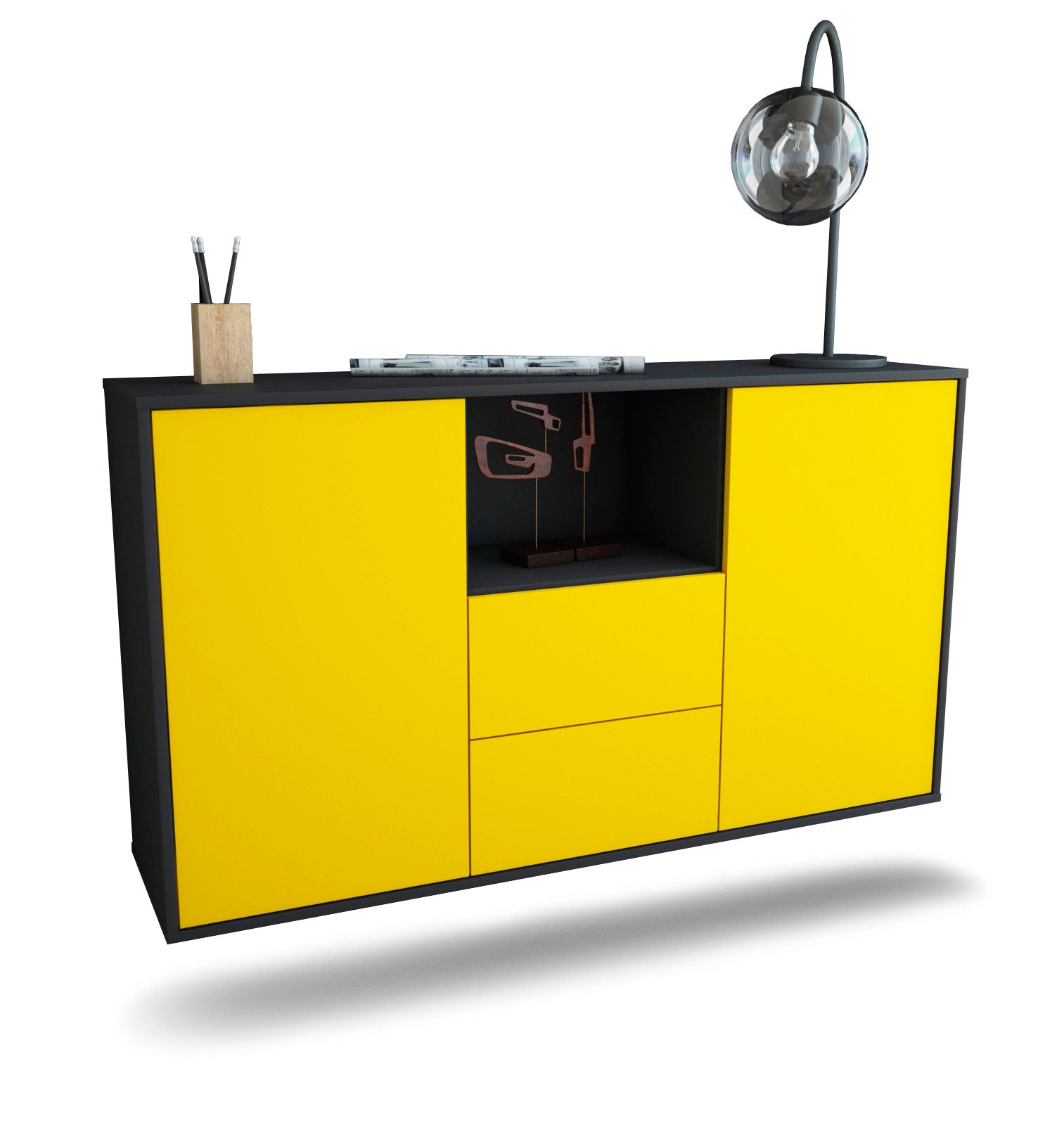 Sideboard Port St. Lucie | hängend | Korpus Anthrazit | Front in Gelb | 136x79x35cm (BxHxT) 1 Sideboard Port St. Lucie | hängend | Korpus Anthrazit | Front in Gelb | 136x79x35cm (BxHxT)