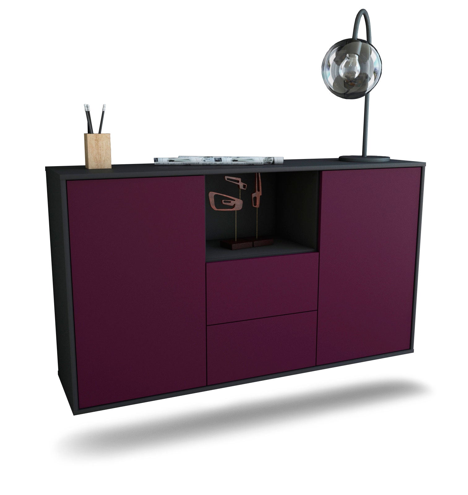 Sideboard Port St. Lucie | hängend | Korpus Anthrazit | Front in Lila | 136x79x35cm (BxHxT) 1 Sideboard Port St. Lucie | hängend | Korpus Anthrazit | Front in Lila | 136x79x35cm (BxHxT)