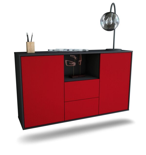 Sideboard Port St. Lucie | hängend | Korpus Anthrazit | Front in Bordeaux | 136x79x35cm (BxHxT)