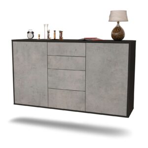 Sideboard Corona | hängend | Korpus Anthrazit | Front in Beton Optik | 136x79x35cm (BxHxT)