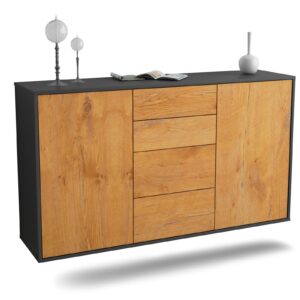 Sideboard Corona | hängend | Korpus Anthrazit | Front in Eiche Holz Optik | 136x79x35cm (BxHxT)