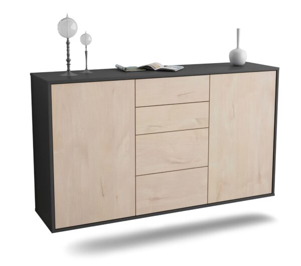 Sideboard Corona | hängend | Korpus Anthrazit | Front in Zeder Holz Optik | 136x79x35cm (BxHxT)