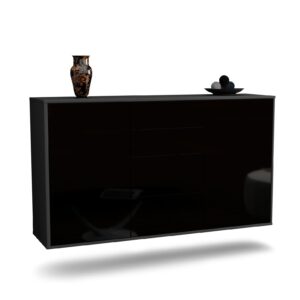 Sideboard Corona | hängend | Korpus Anthrazit | Front in Hochglanz Schwarz | 136x79x35cm (BxHxT)