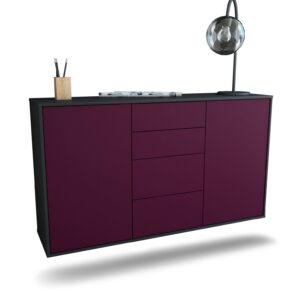 Sideboard Corona | hängend | Korpus Anthrazit | Front in Lila | 136x79x35cm (BxHxT)