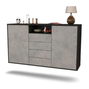 Sideboard Eugene | hängend | Korpus Anthrazit | Front in Beton Optik | 136x79x35cm (BxHxT)
