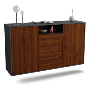 Sideboard Eugene | hängend | Korpus Anthrazit | Front in Walnuss Holz Optik | 136x79x35cm (BxHxT)