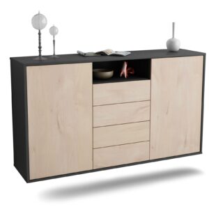 Sideboard Eugene | hängend | Korpus Anthrazit | Front in Zeder Holz Optik | 136x79x35cm (BxHxT)